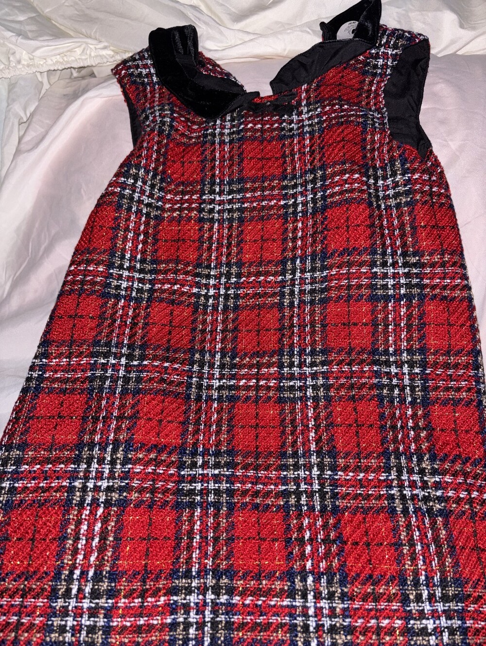 H&M Red Plaid Sleeveless Mini Dress with Black Trim
